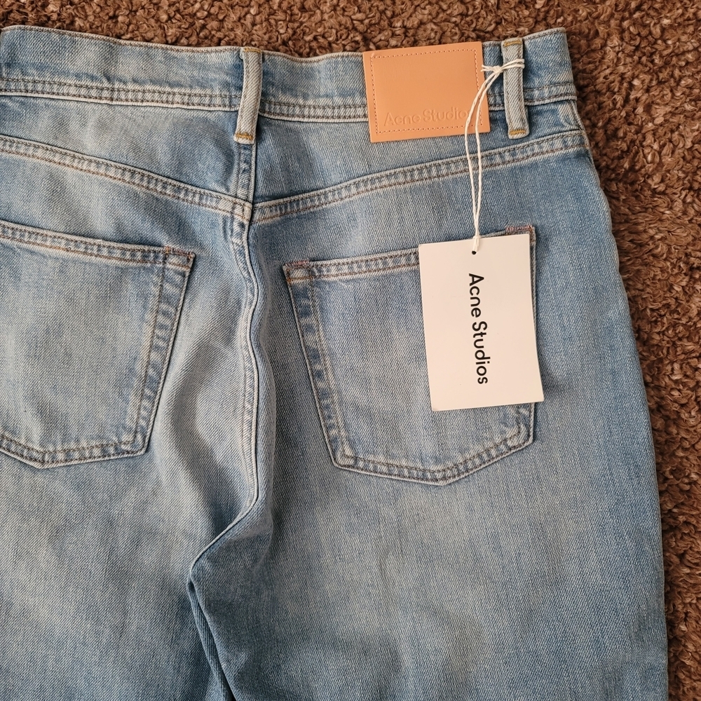 Acne Studio Light Blue Straight Leg Jeans with Subtle Fading | Size 28 X 32 - Picture 3 of 15